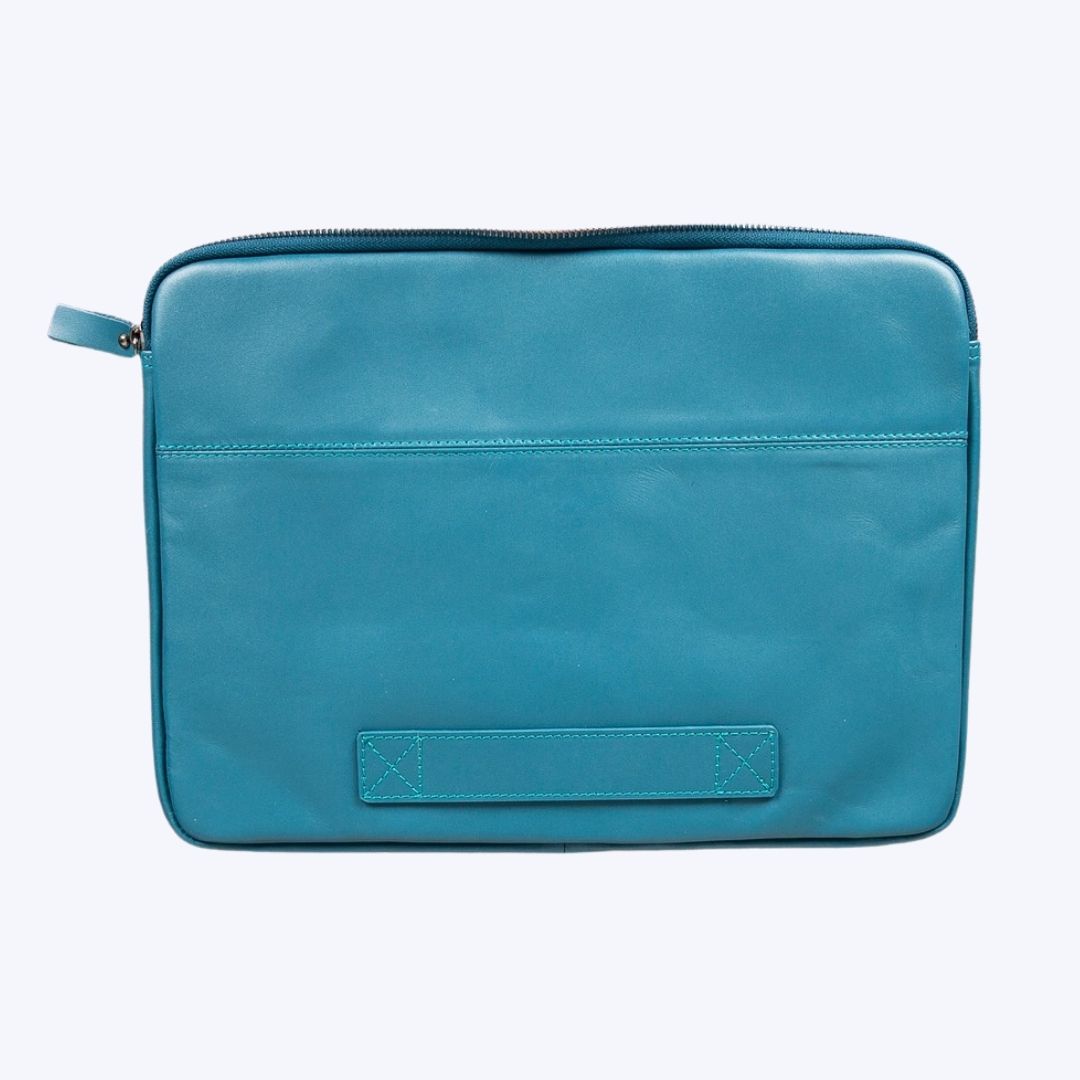 Blue pouch with a zipper on a white background