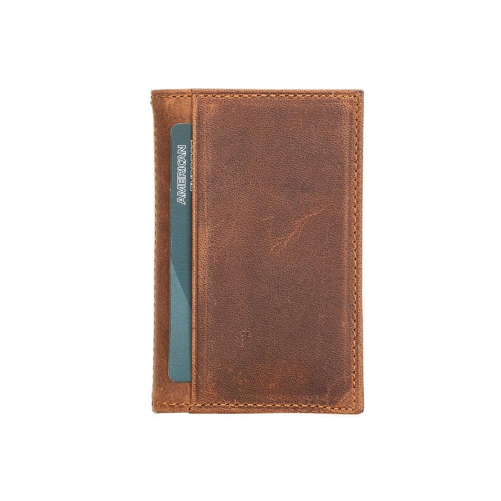 Brown leather wallet with a visible brand name on a white background