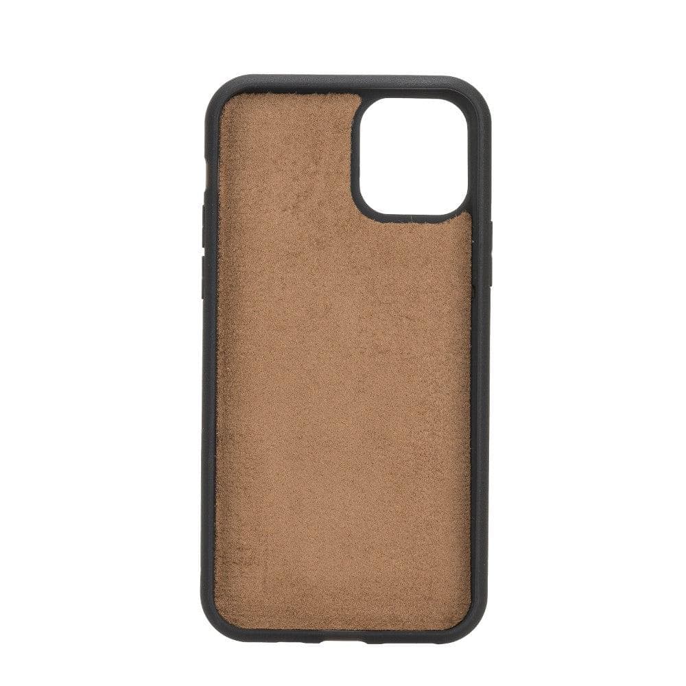 Brown phone case with black border on a white background