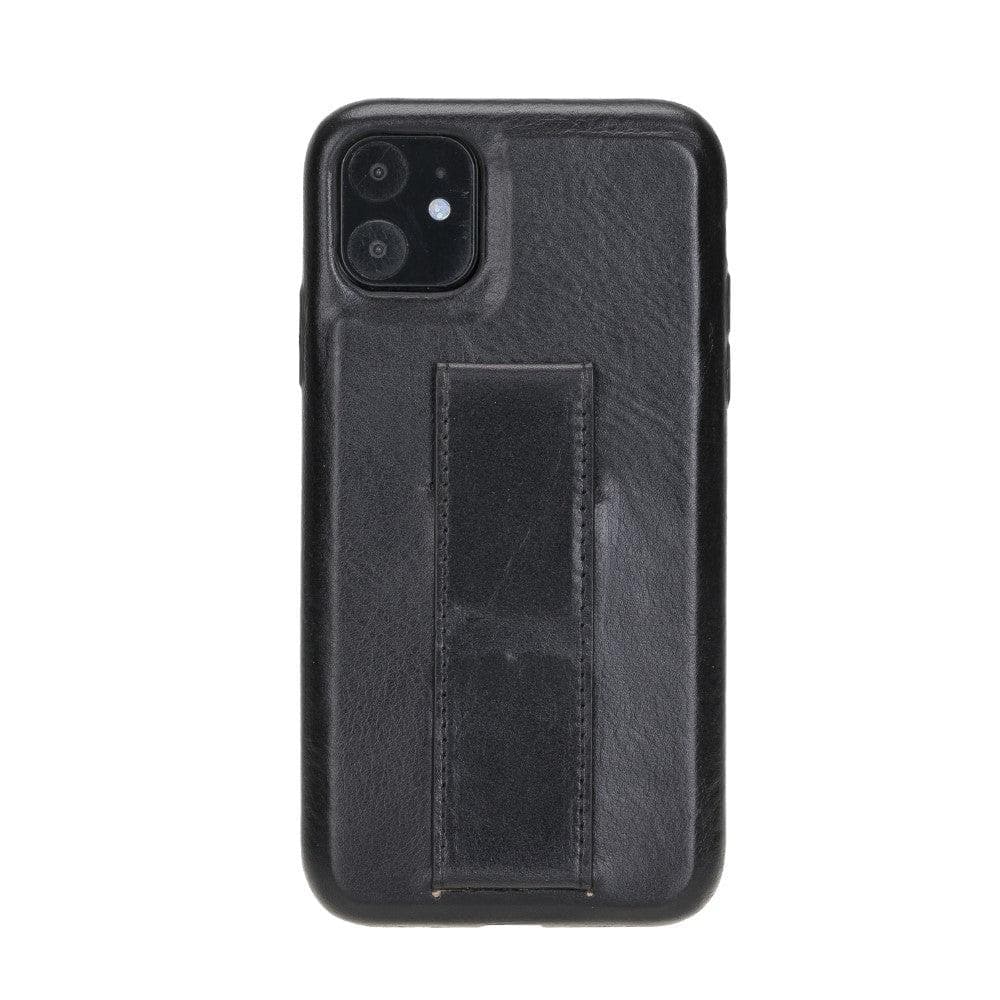 Black phone case with a card holder on a white background