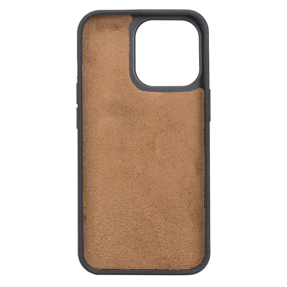 Brown phone case with black border on a white background