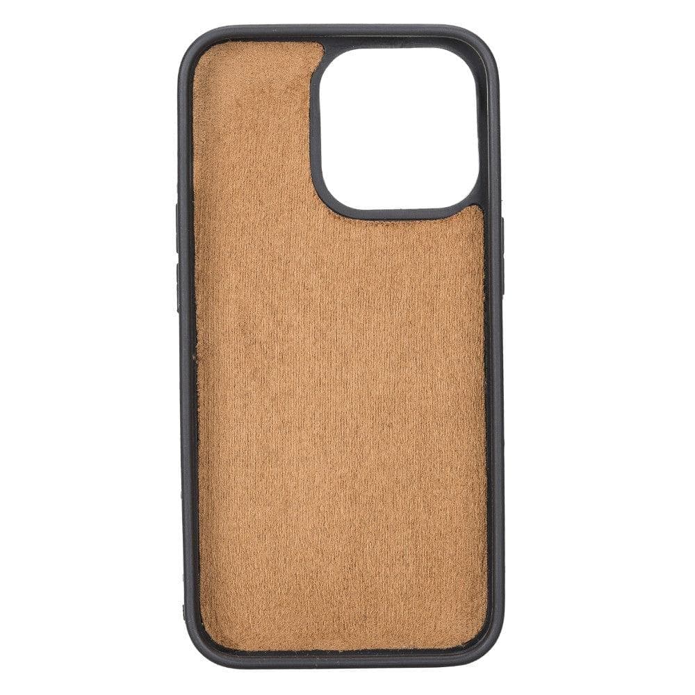 Phone case with brown fabric texture and black border on a white background