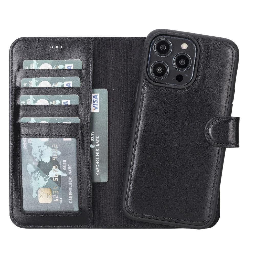 iPhone 14 Pro Max leather wallet case with MagSafe, card slots, and RFID protection