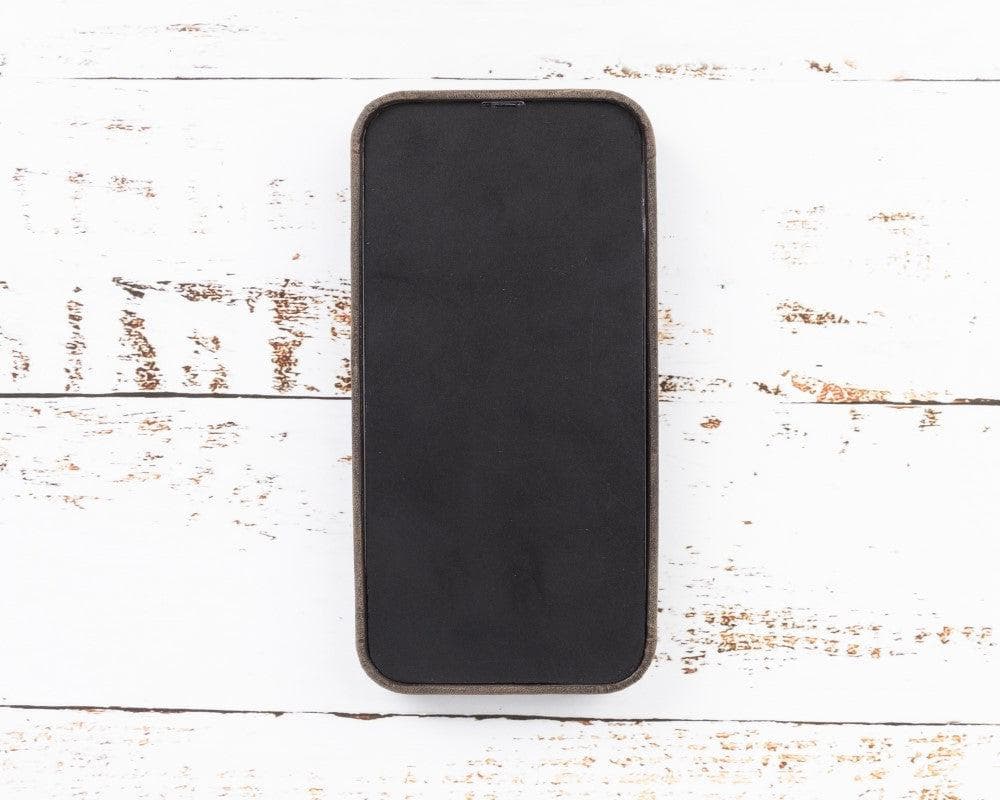 Black phone case on a white wooden surface