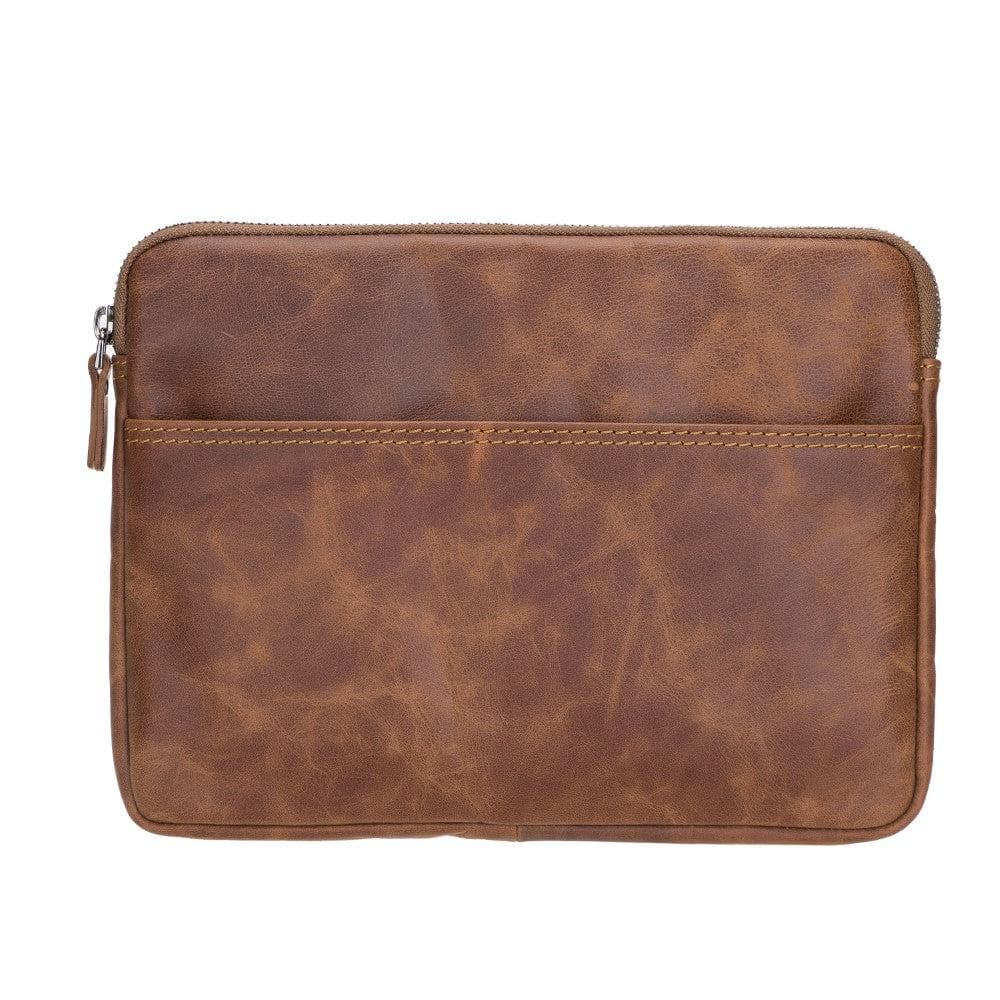 Brown leather pouch with zipper on a white background
