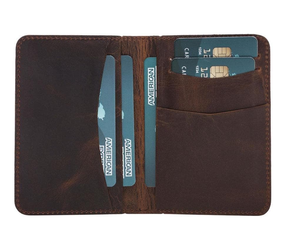 Brown leather wallet with cards on a white background