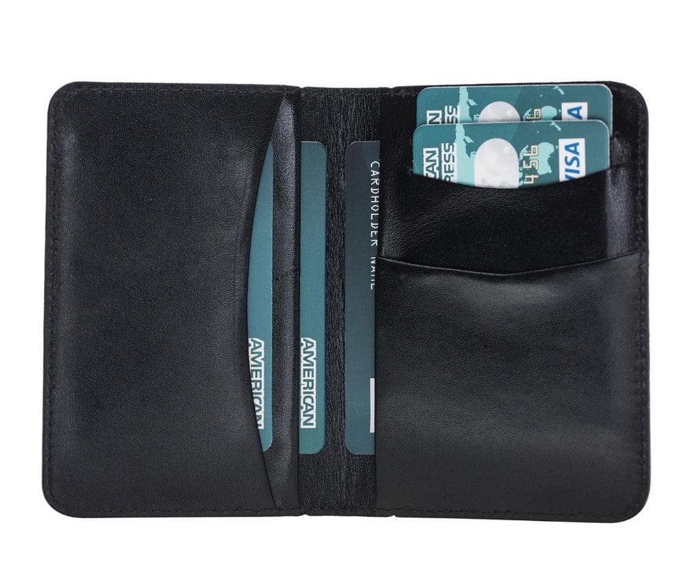 Black wallet with card slots and a pocket on a white background