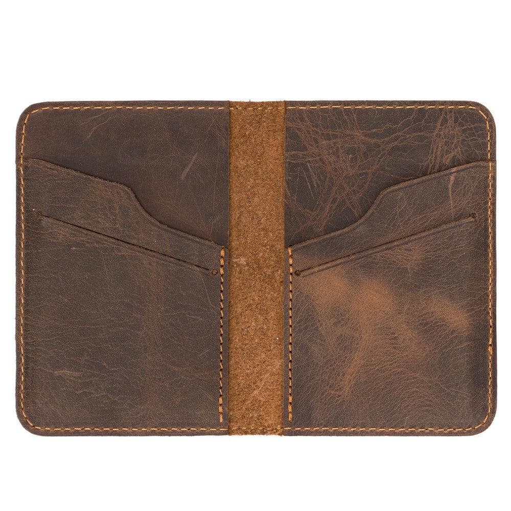 Brown leather wallet with visible stitching on a white background