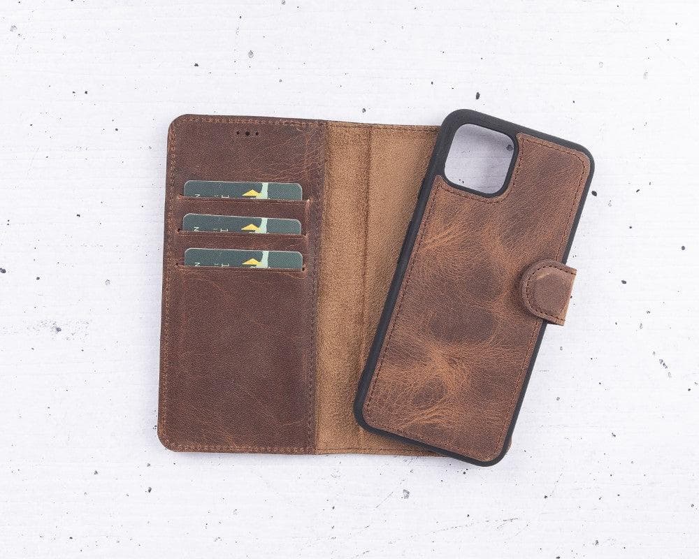 Brown leather google pixel case with card slots on a white background