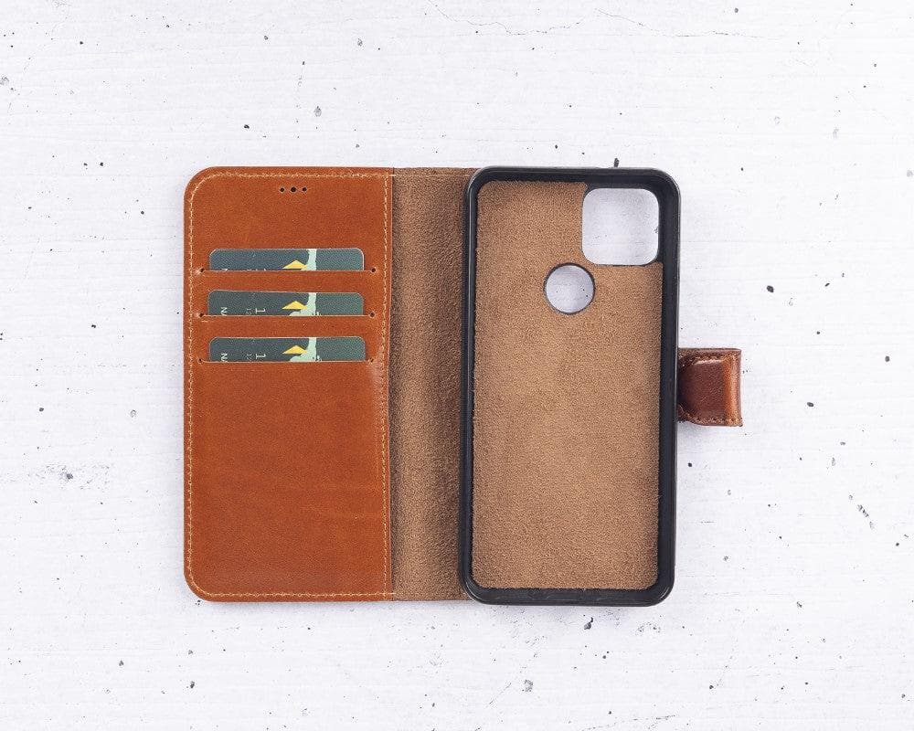 Brown phone case with card slots on a white background