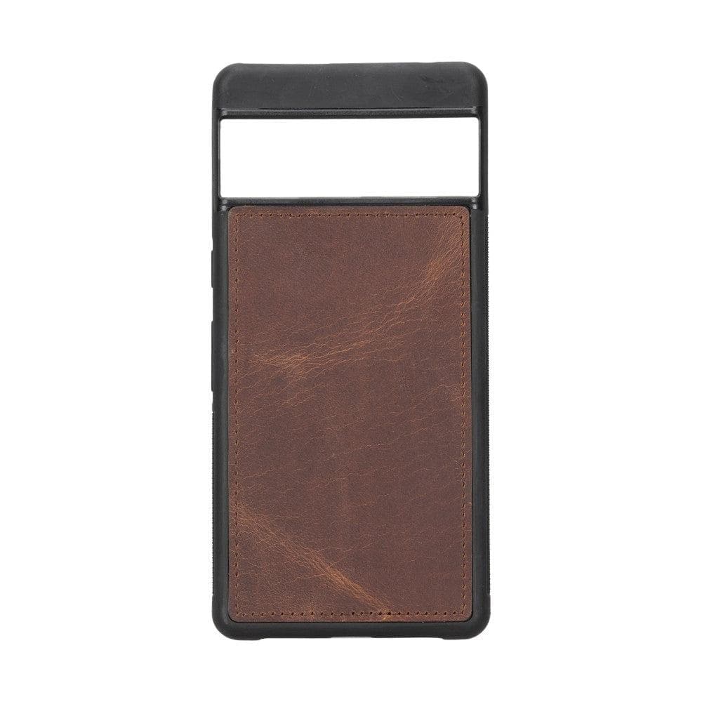 google pixel 7 case with brown leather back and black frame on a white background