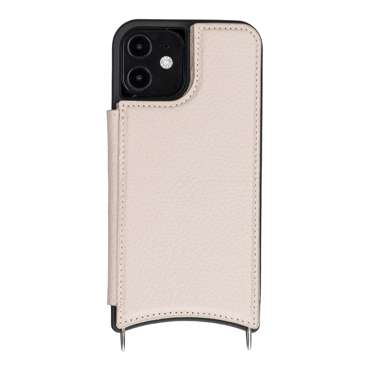 Beige phone case with a stand feature on a white background