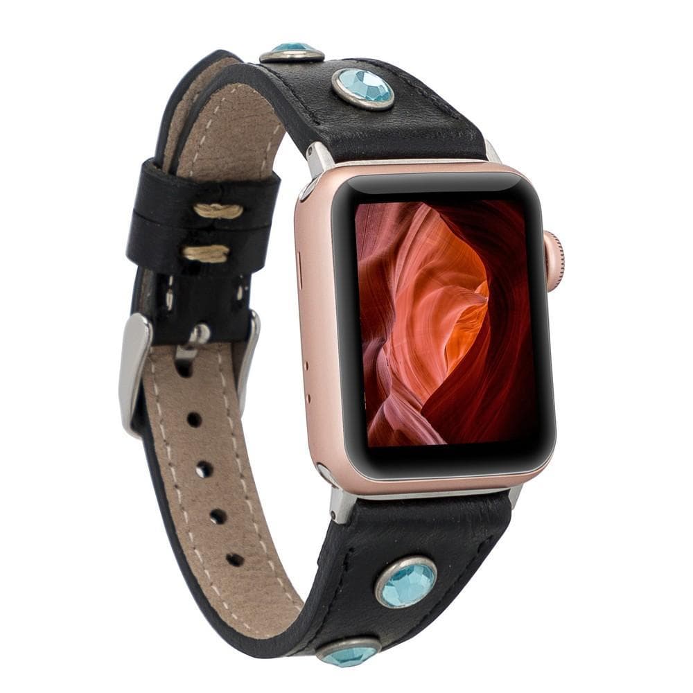 Mintfarbenes, schmales Apple Watch-Armband aus echtem Leder