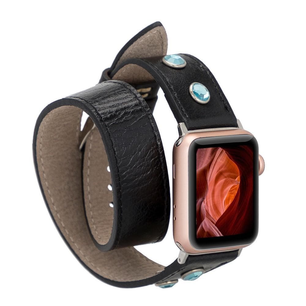 Solitare double tour genuine leather Apple Watch band with stainless steel buckle