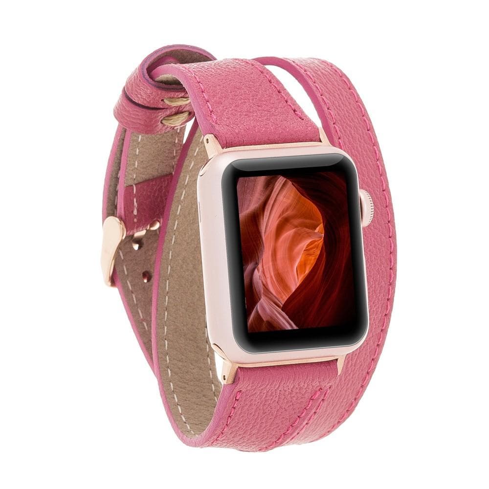 Double Tour genuine leather Apple Watch band with stainless steel buckle