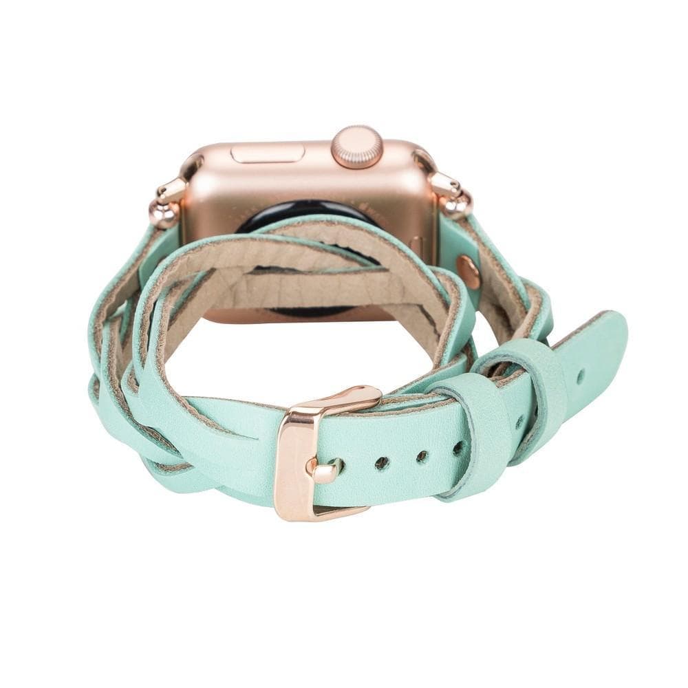 Premium double wrap Apple Watch band with stainless steel rose gold hardware