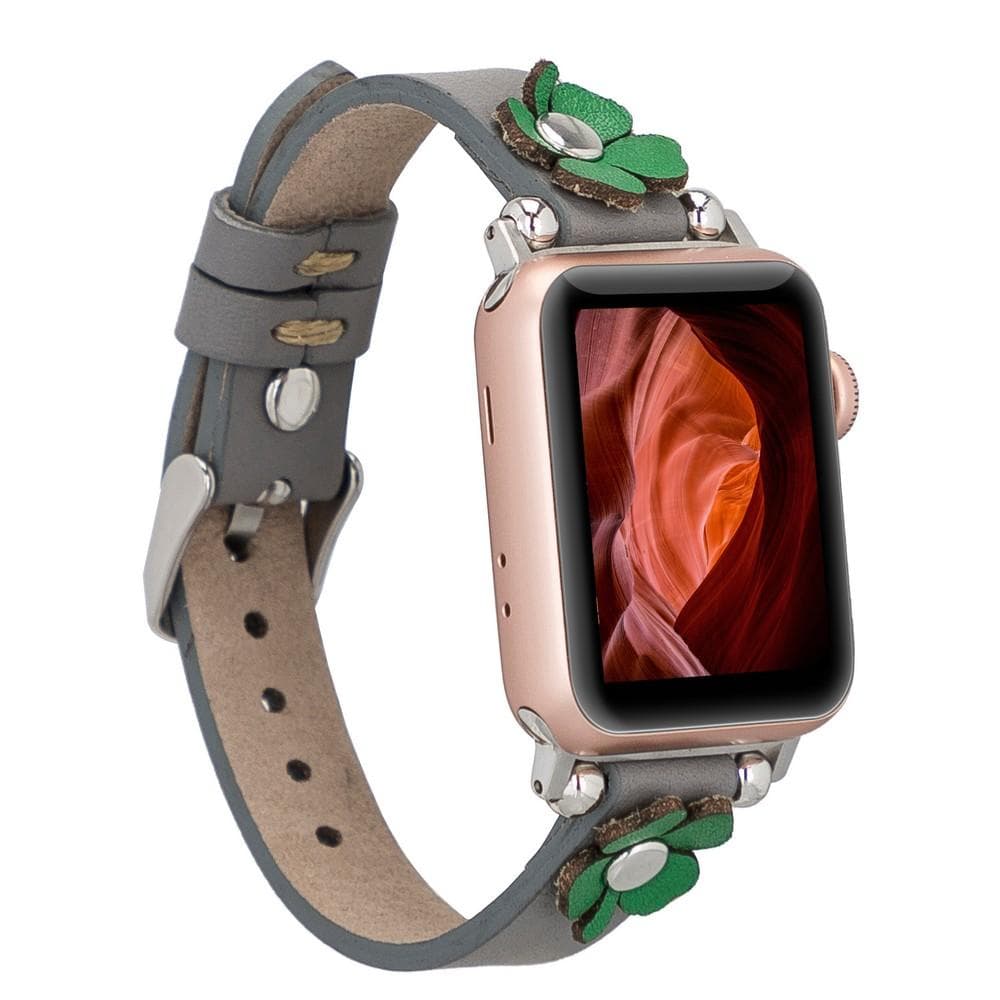 Elegant floral leather Apple Watch strap in premium quality