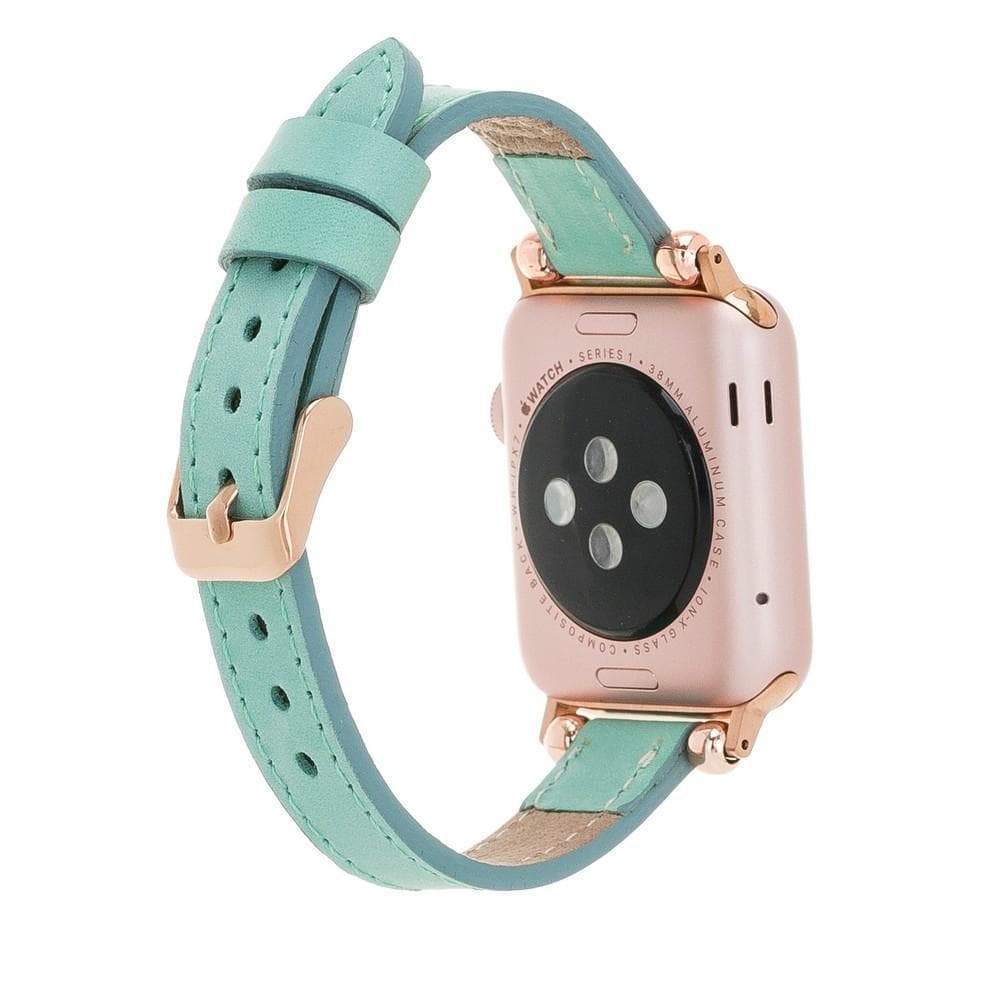 Premium Apple Watch replacement band in genuine leather with 8 buckle colors