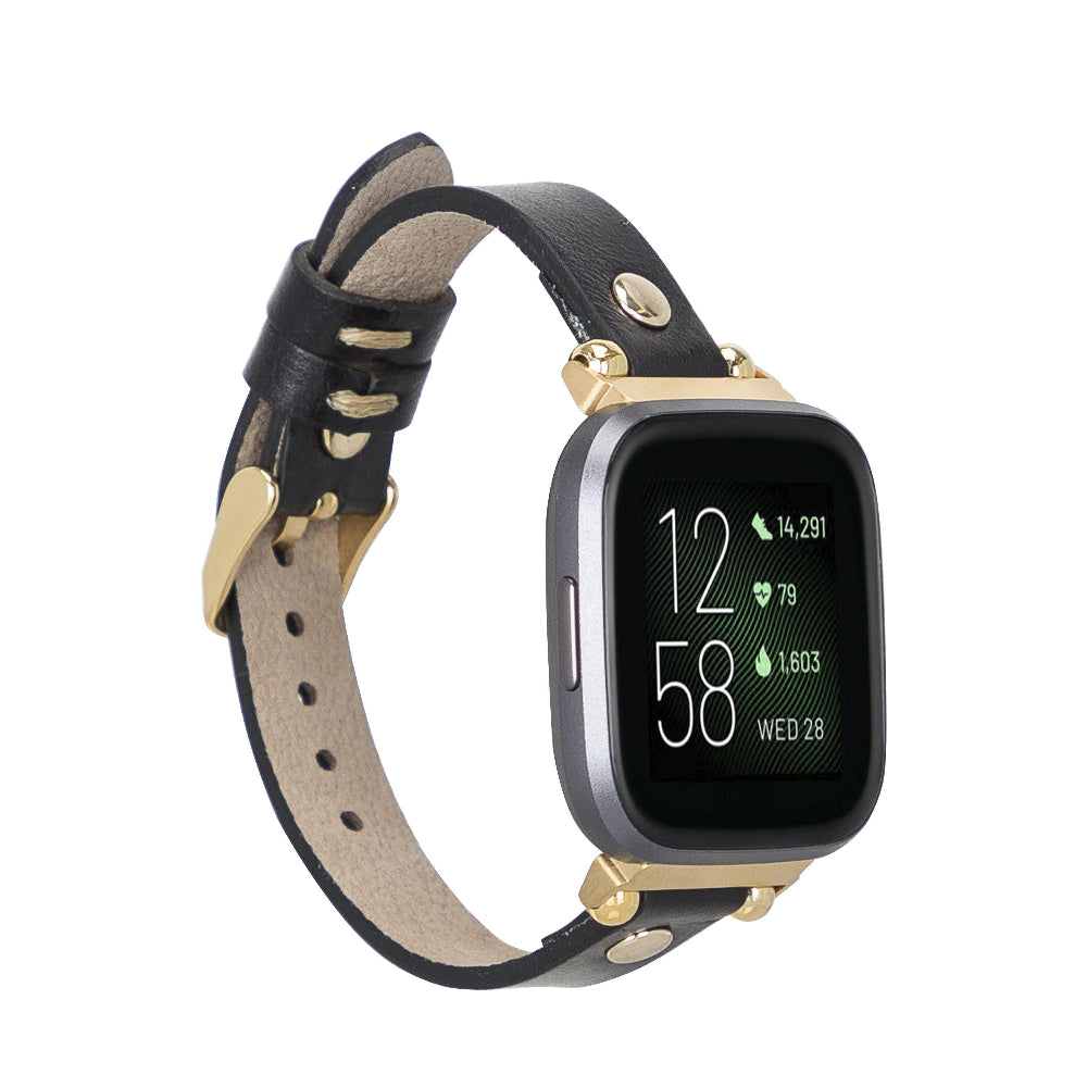 Ferro Genuine Leather Fitbit Watch Band with Gold Trok