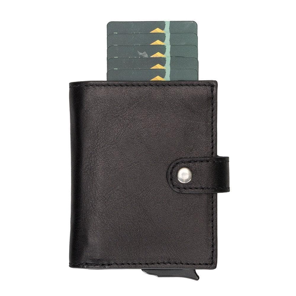 Black leather wallet with card holder on a white background