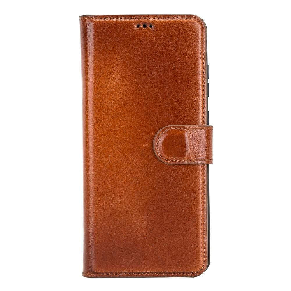 Brown leather phone case on a white background