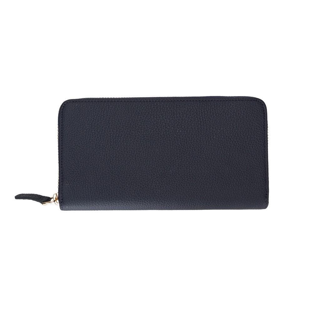 Black wallet with a gold zipper on a white background