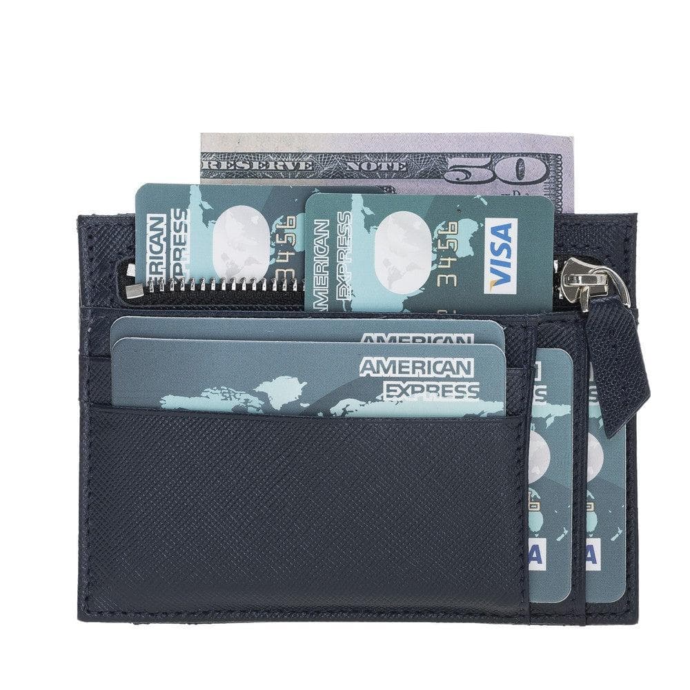 Black cardholder with American Express and Visa cards on a white background