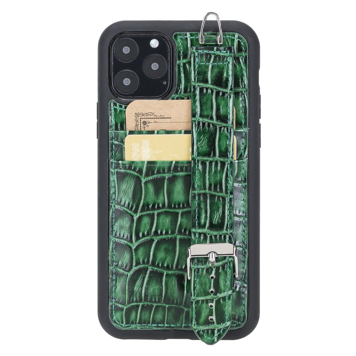 iPhone 11 Series Genuine Leather Back Cover with Hand Strap and Card Holder