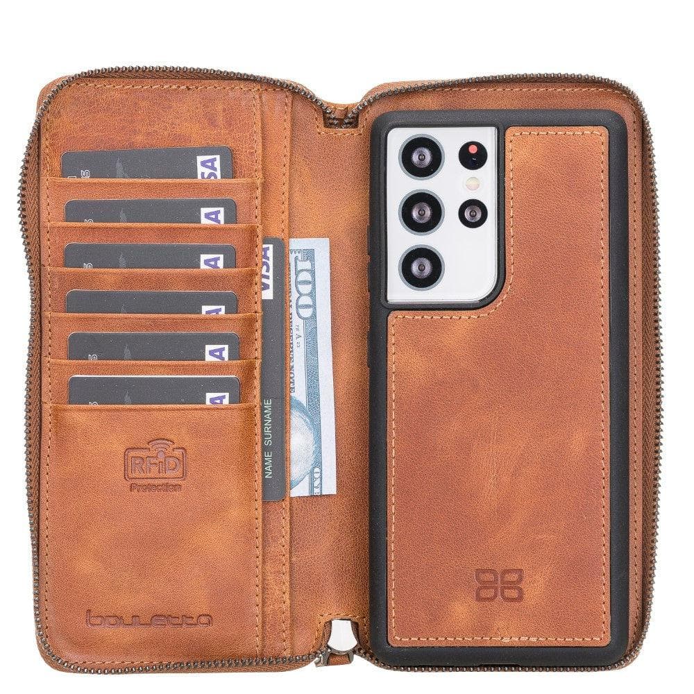 Samsung Galaxy S21 Series Genuine Leather Pouch Magic Wallet  Detachable and Zipper Wallet Case