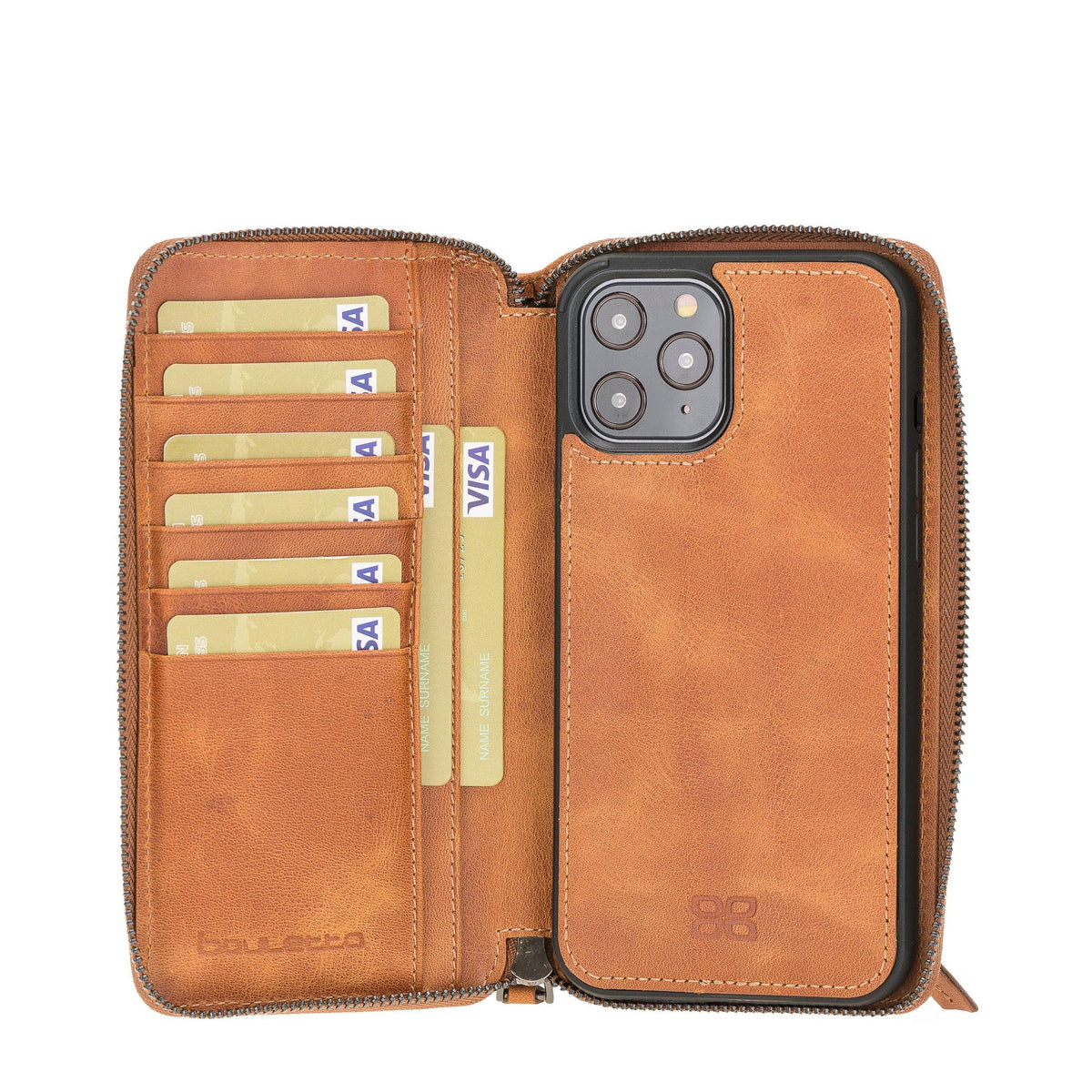 Lyon iPhone 12 Series Leather Detachable and Zipper Pouch Wallet