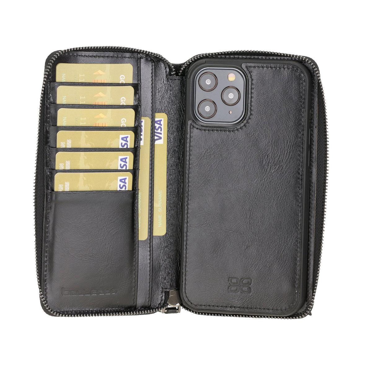 Lyon iPhone 12 Series Leather Detachable and Zipper Pouch Wallet