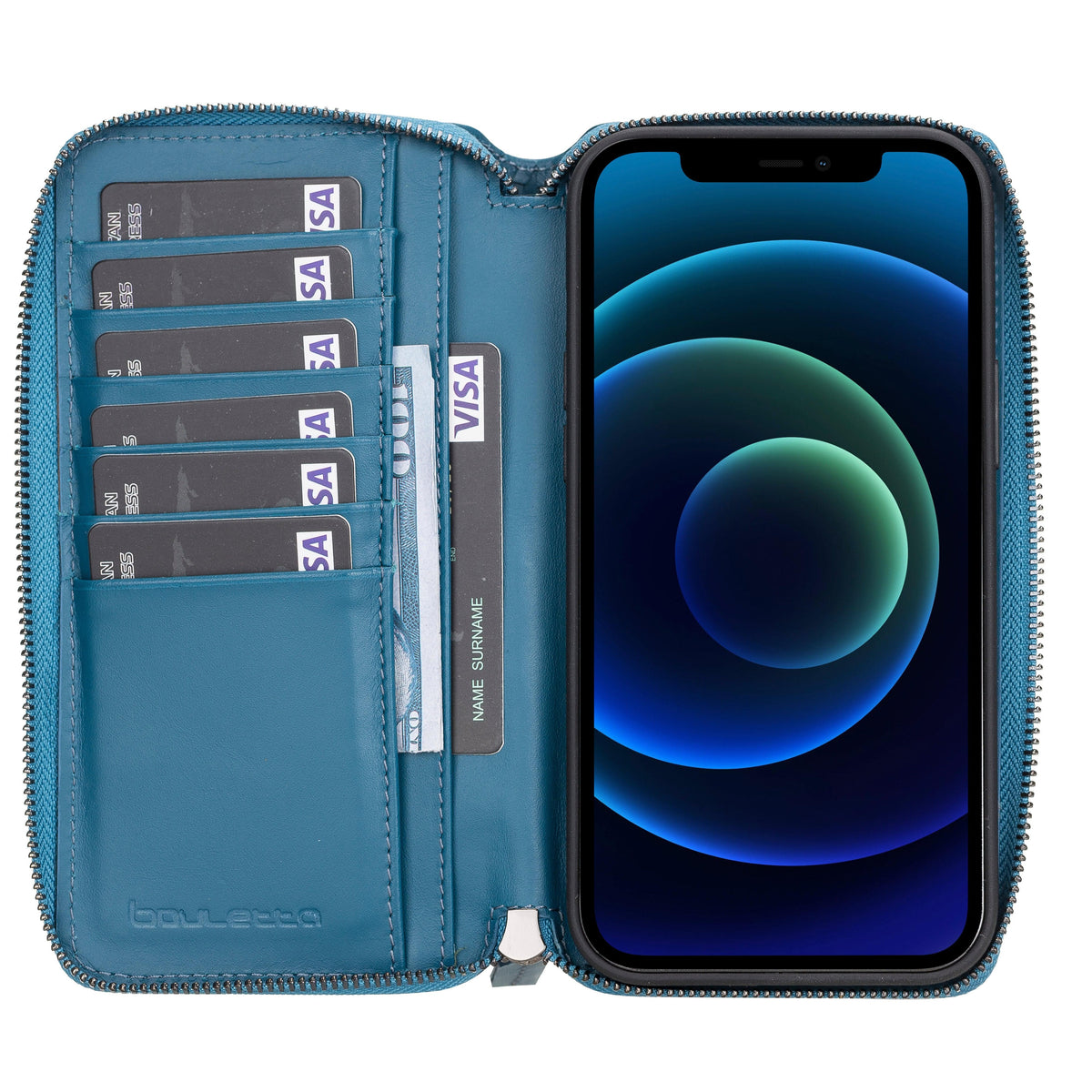 Lyon iPhone 12 Series Leather Detachable and Zipper Pouch Wallet