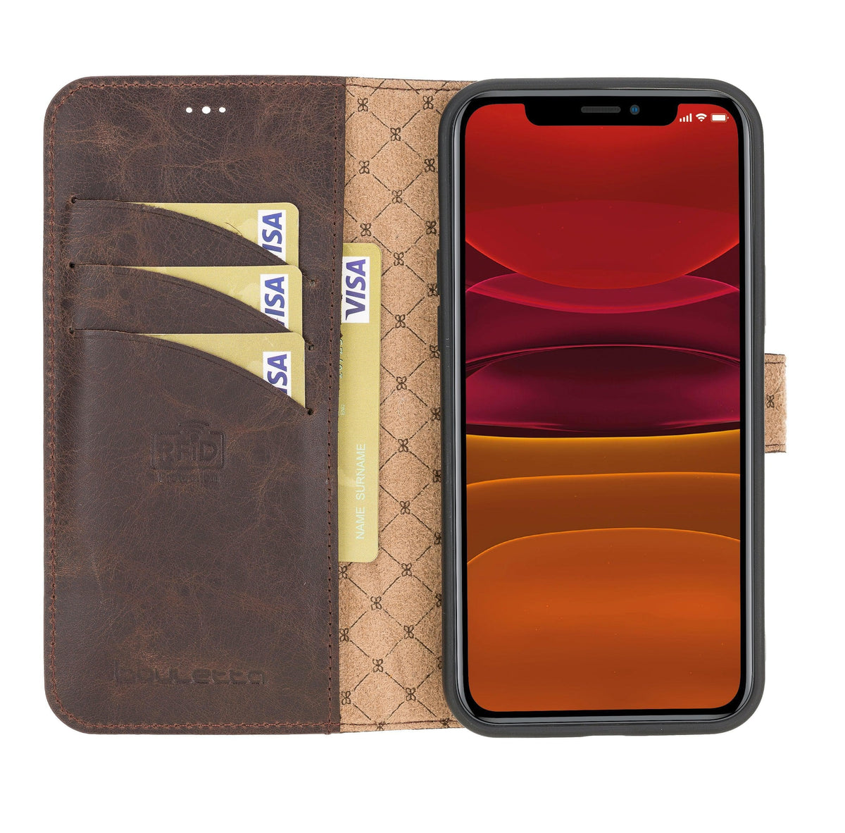 Saran iPhone 12 Series Leather Non Detachable Folio Wallet Case
