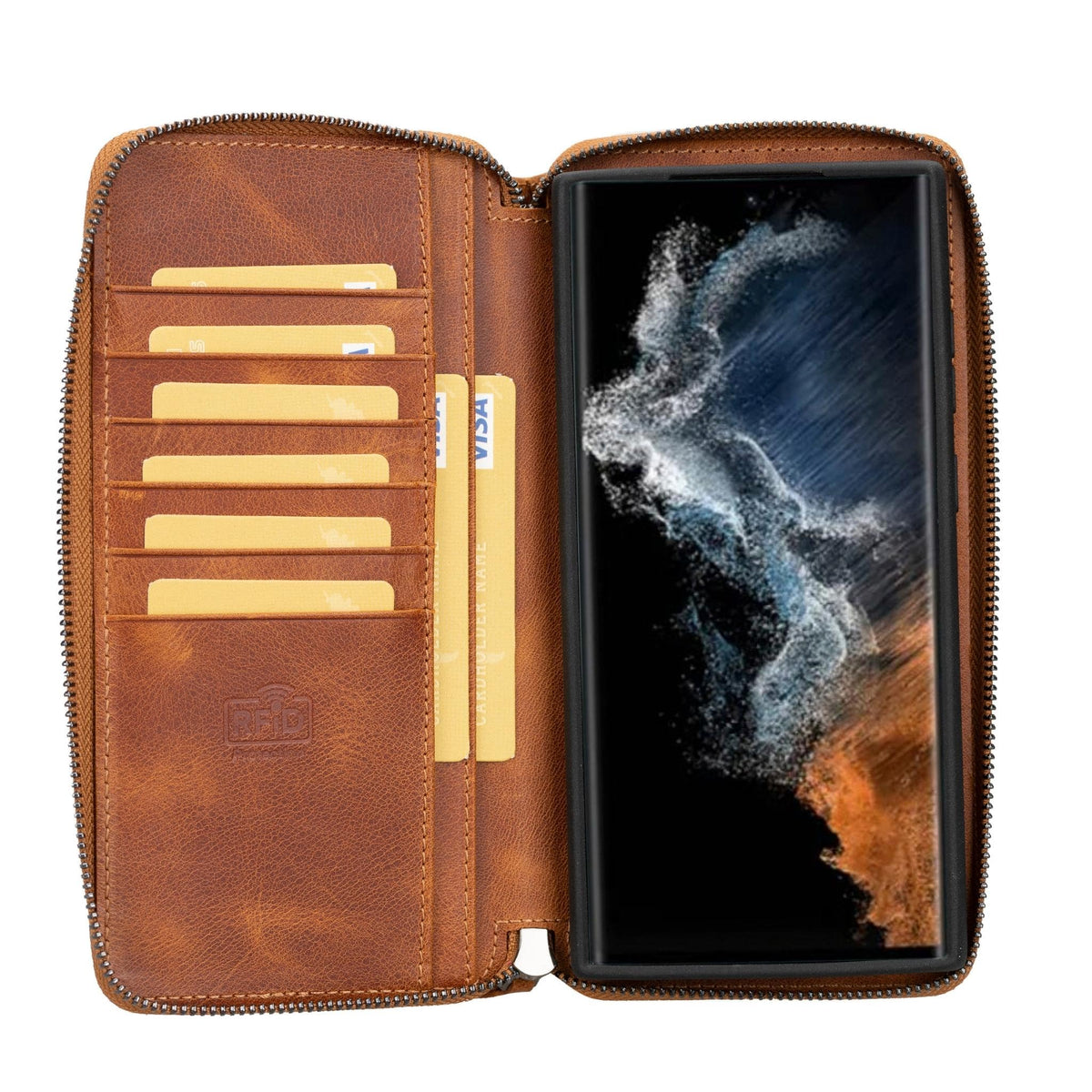 Samsung Galaxy S23 Serie Leder-Reißverschluss-Hülle