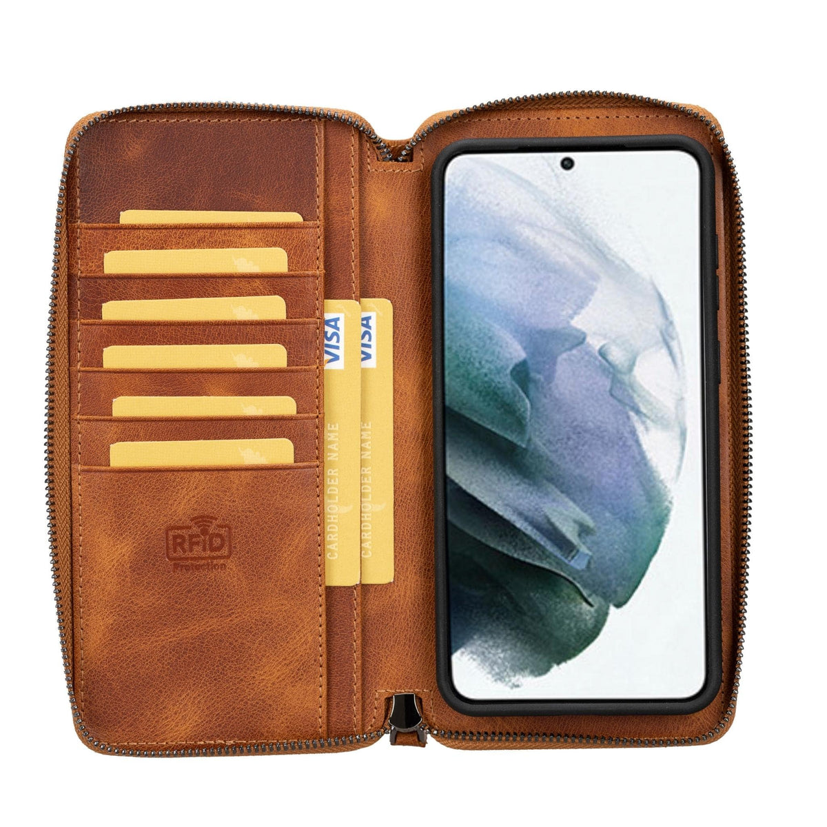 Samsung Galaxy S24 Ultra (6.9") Leder-Brieftaschen mit Reißverschluss
