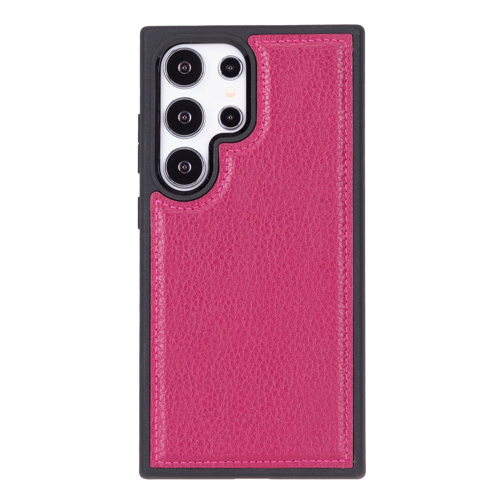 Pink phone case with a textured finish on a white background