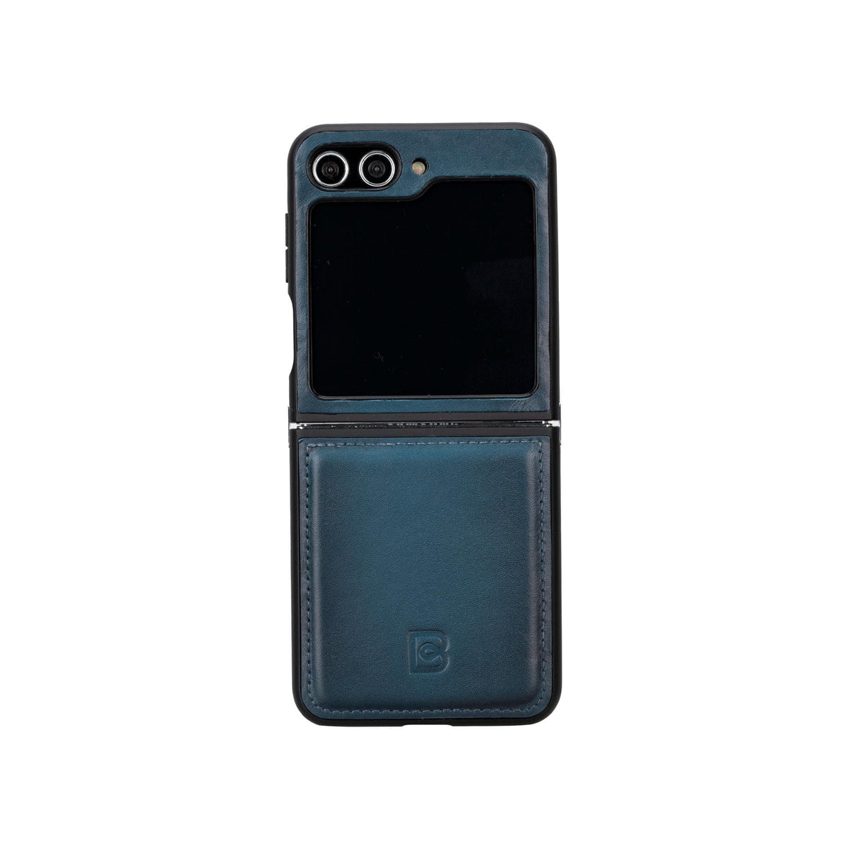 A navy blue genuine leather back cover case for Samsung Galaxy Z Flip 5.